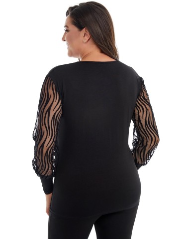 Eleganta melna blūze ar greznām piedurknēm 2