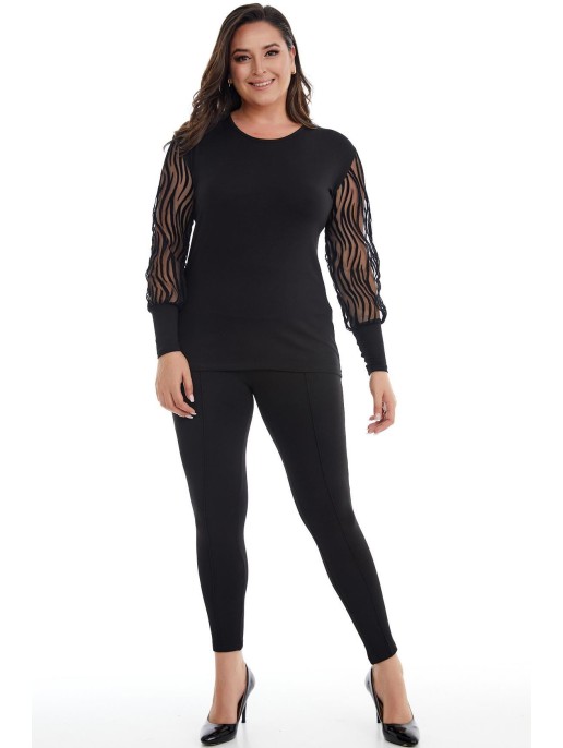 Elegantiška juoda palaidinė puošniomis rankovėmis Elegantiška juoda palaidinė puošniomis rankovėmis