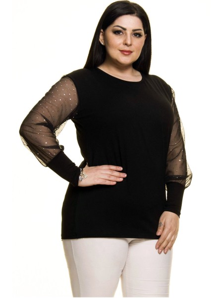 Elegantne uhkete varrukatega must pluus