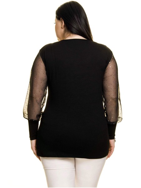 Eleganta melna blūze ar greznām piedurknēm