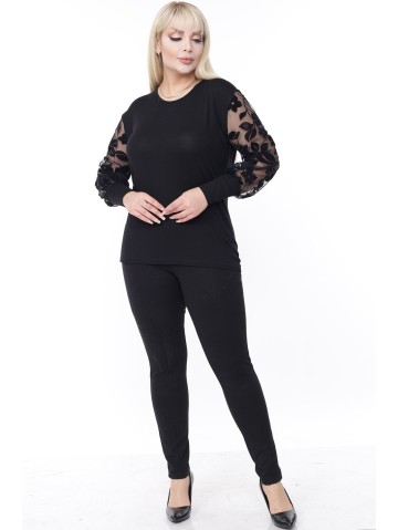 Eleganta melna blūze ar greznām piedurknēm 2