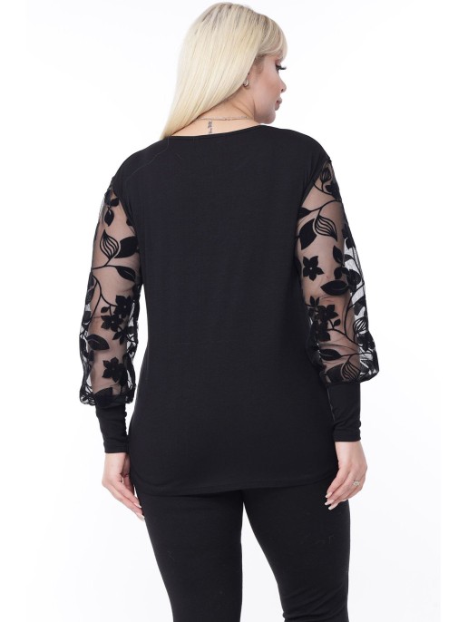 Elegantne uhkete varrukatega must pluus Elegantne uhkete varrukatega must pluus