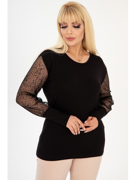 Eleganta melna blūze ar greznām piedurknēm