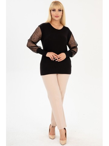 Eleganta melna blūze ar greznām piedurknēm 2