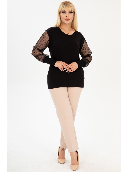 Elegantiška juoda palaidinė puošniomis rankovėmis Elegantiška juoda palaidinė puošniomis rankovėmis