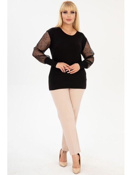 Elegantne uhkete varrukatega must pluus