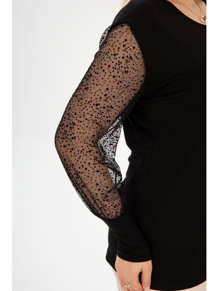 Eleganta melna blūze ar greznām piedurknēm