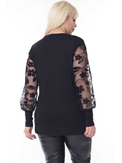 Eleganta melna blūze ar mežģīnēm Eleganta melna blūze ar mežģīnēm