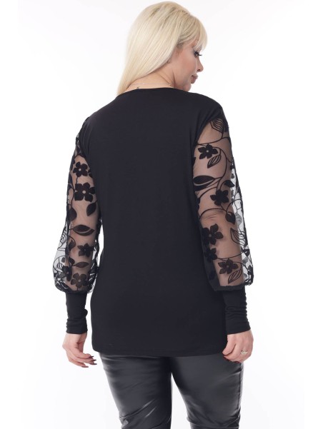 Eleganta melna blūze ar mežģīnēm