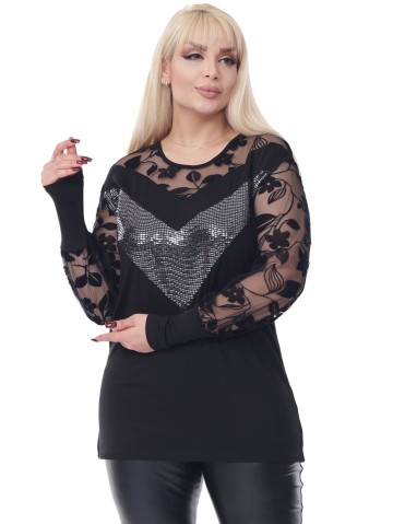 Elegantiška juoda palaidinė su nėriniais 2