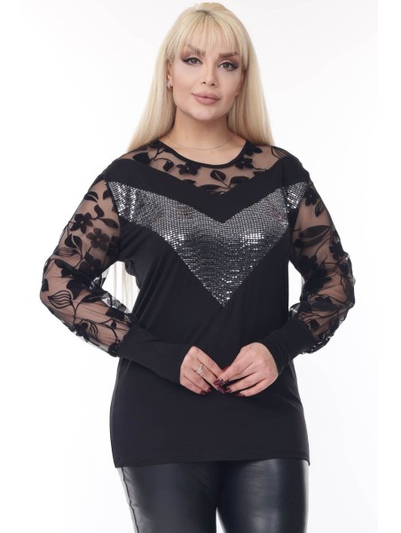 Elegantiška juoda palaidinė su nėriniais