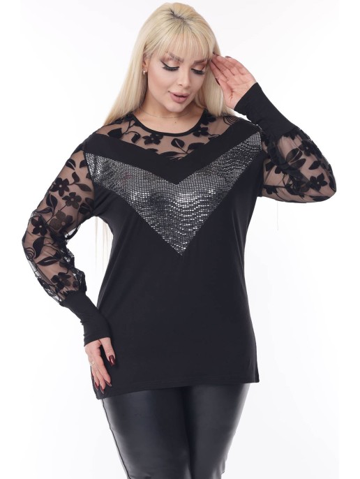 Eleganta melna blūze ar mežģīnēm Eleganta melna blūze ar mežģīnēm