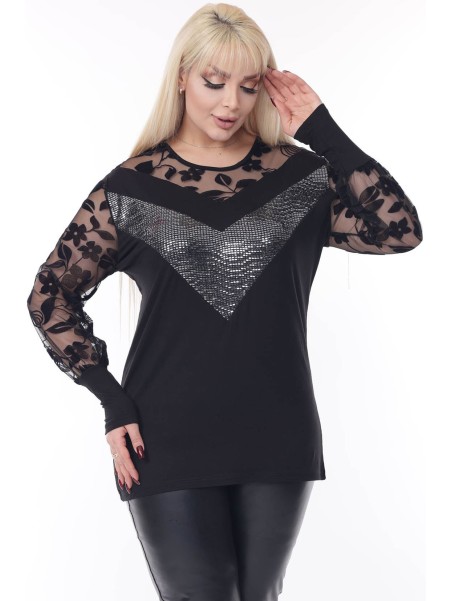 Eleganta melna blūze ar mežģīnēm