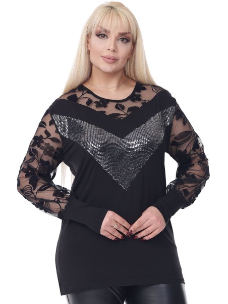 Элегантная черная блузка с кружевом