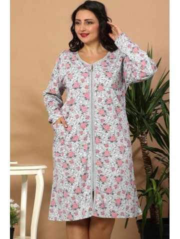 Užtraukiamas medvilnės chalatas su gėlytėmis
