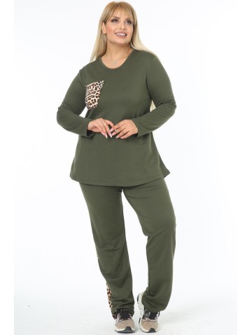 Moteriškas haki spalvos kostiumėlis su medvilne 2