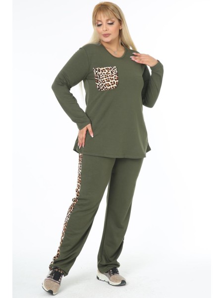 Женский костюм цвета хаки с хлопком