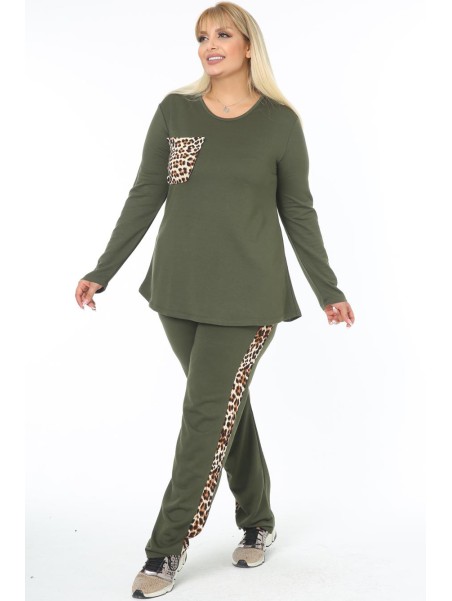 Sieviešu haki krāsas uzvalks ar kokvilnu