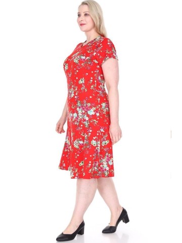 Красное платье из вискозы с цветами 2
