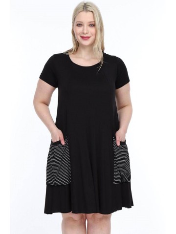 Juoda suknelė su priekinėmis kišenėmis