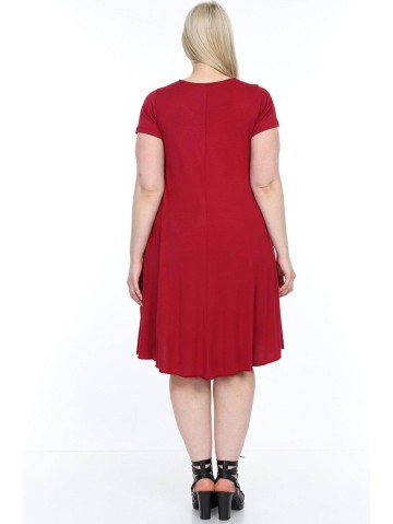 Tumši sarkana kleita ar īsām piedurknēm 2