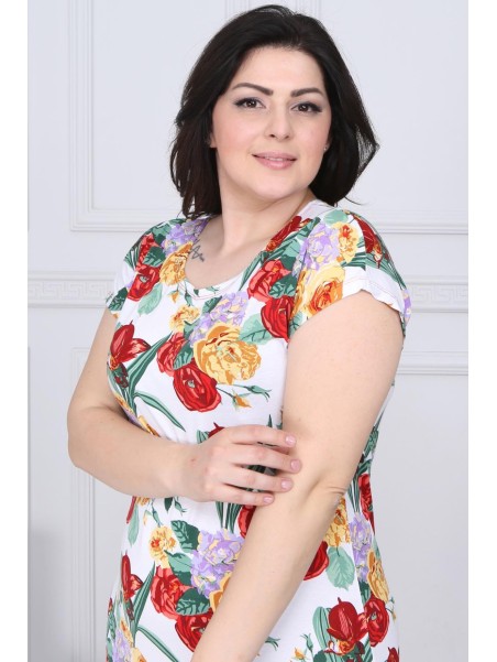 Gėlėta medvilnės suknelė apkūnioms