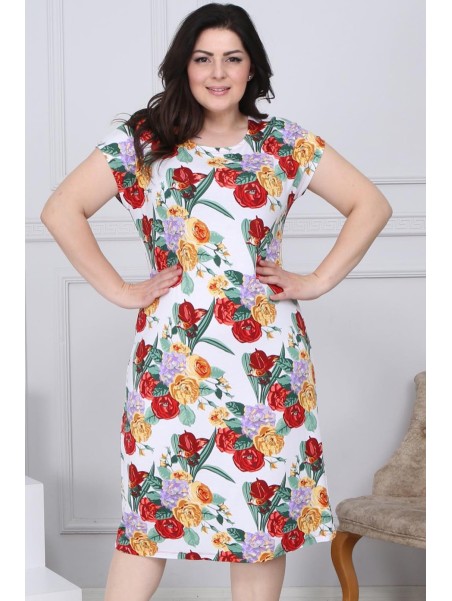 Gėlėta medvilnės suknelė apkūnioms