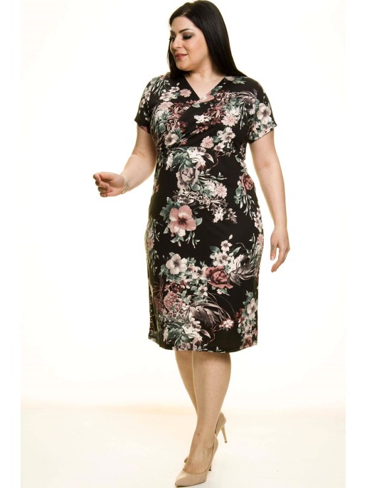 Черное платье с цветочным принтом и...