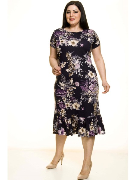 Темно-синее платье с цветочным узором