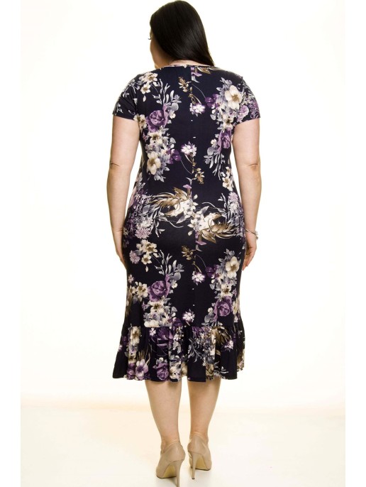 Tamsiai mėlyna suknelė gėlėtu raštu Tamsiai mėlyna suknelė gėlėtu raštu