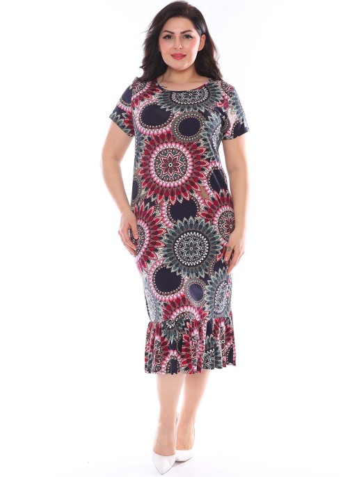 Moteriška viskozės suknelė su ornamentais Moteriška viskozės suknelė su ornamentais