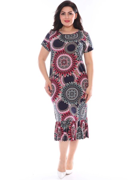 Moteriška viskozės suknelė su ornamentais