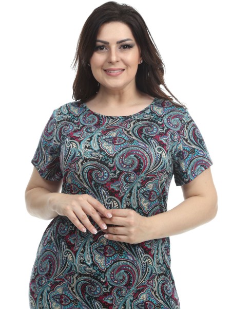 Узорчатое платье с короткими рукавами