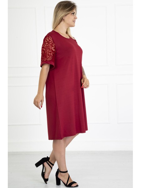 Bordinė laisvalaikio suknelė su nėrinių rankovėmis