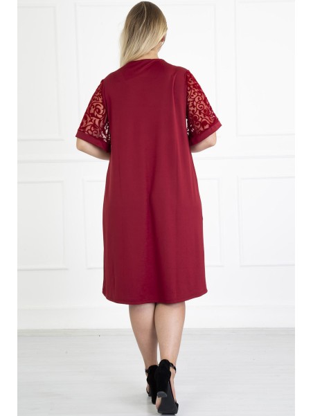 Bordinė laisvalaikio suknelė su nėrinių rankovėmis