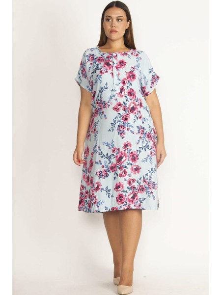 Gėlėta medvilninė suknelė trumpomis rankovėmis