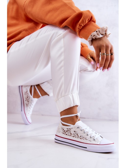 Women's fabric sneakers with openwork White Venture