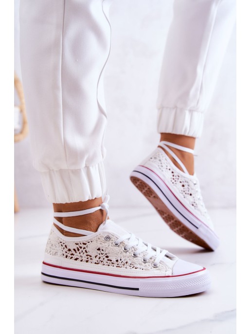 Women's fabric sneakers with openwork White Venture