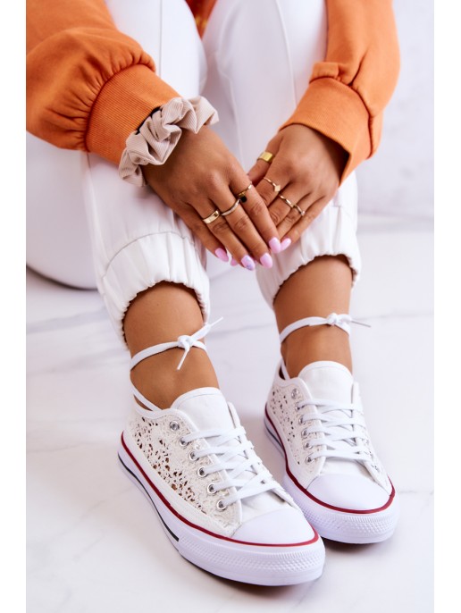 Women's fabric sneakers with openwork White Venture