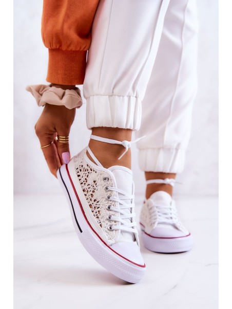 Women's fabric sneakers with openwork White Venture