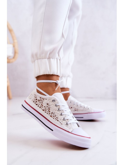 Women's fabric sneakers with openwork White Venture