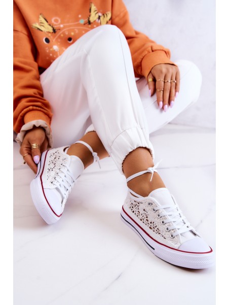 Women's fabric sneakers with openwork White Venture