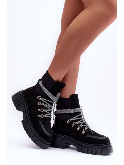 Women's Suede Lace-Up Boots Black Acorn