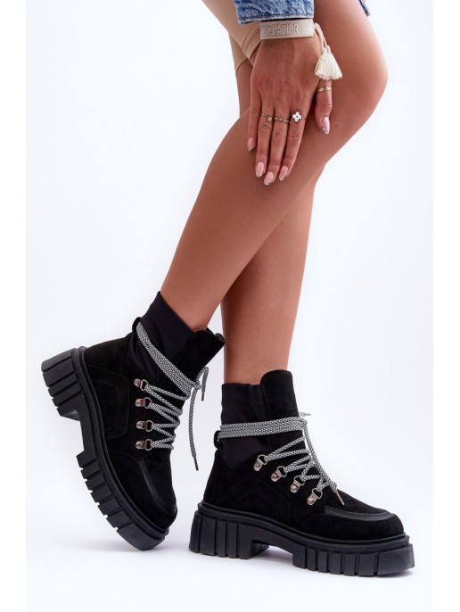 Women's Suede Lace-Up Boots Black Acorn Women's Suede Lace-Up Boots Black Acorn