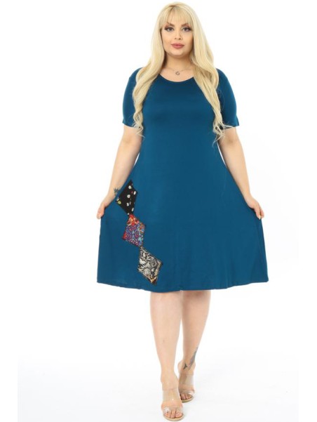 Turkio spalvos suknelė trumpomis rankovėmis