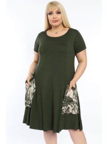 Platėjanti haki suknelė su maxi kišenėmis