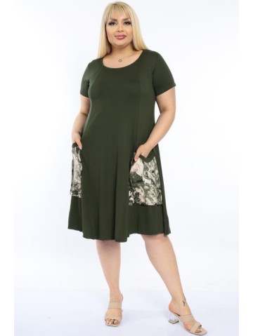 Platėjanti haki suknelė su maxi kišenėmis 2