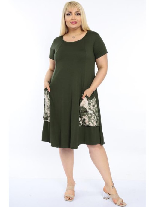 Platėjanti haki suknelė su maxi kišenėmis Platėjanti haki suknelė su maxi kišenėmis