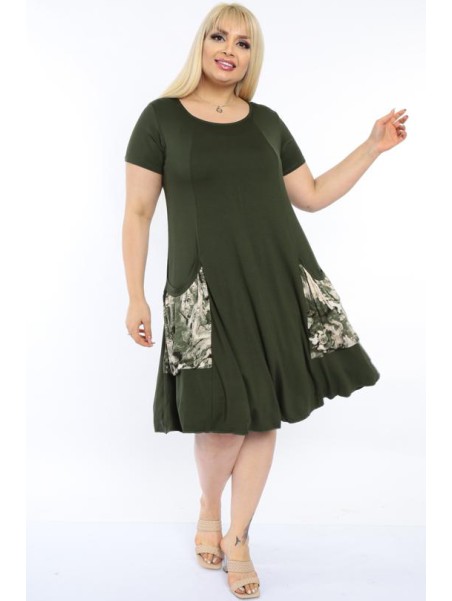 Laiendava khakivärvi kleit maksitaskutega