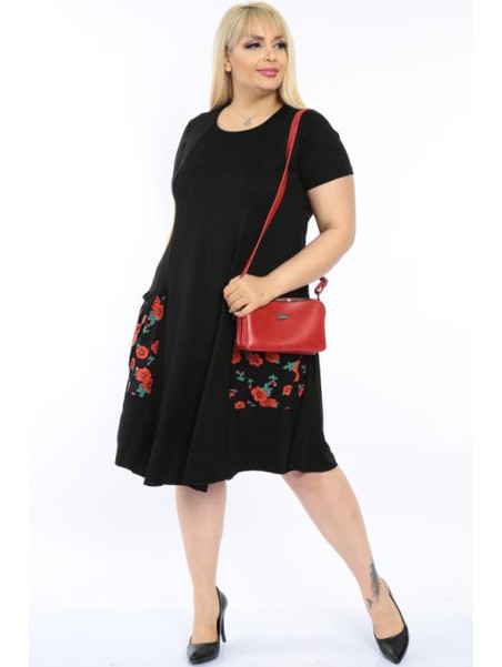 XL dydžių suknelė su gėlėtomis kišenėmis